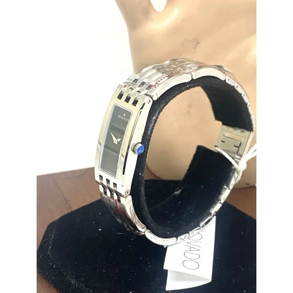 Movado Women's Watch 0606300 Esperanza Black Dial Swiss Quartz Silver Steel Tank